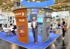 Kees Waqué of Desch. At their booth, in this large container, they show what their Recover and D-Text Plus pots are made of, showing the visitors the advantages of recycled plastic.